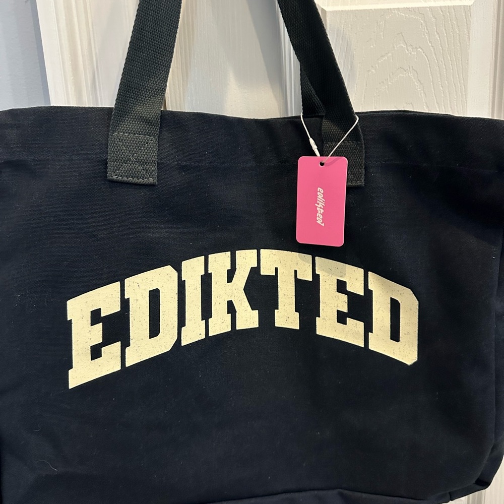 Edikted Black and Cream Canvas Tote